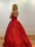 vigocouture-Red Sparkly Lace Strapless Prom Dress 20967-Prom Dresses-vigocouture-