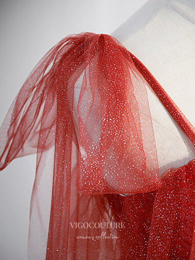 vigocouture-Red Sparkly Tulle Prom Dresses Spaghetti Strap Formal Dresses 21325-Prom Dresses-vigocouture-
