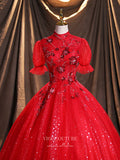 vigocouture-Red Sparkly Tulle Quinceanera Dresses Beaded Lace Applique Sweet 16 Dresses 21391-Prom Dresses-vigocouture-