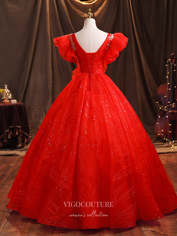 vigocouture-Red Sparkly Tulle Quinceanera Dresses Sequin Princess Dresses 21377-Prom Dresses-vigocouture-