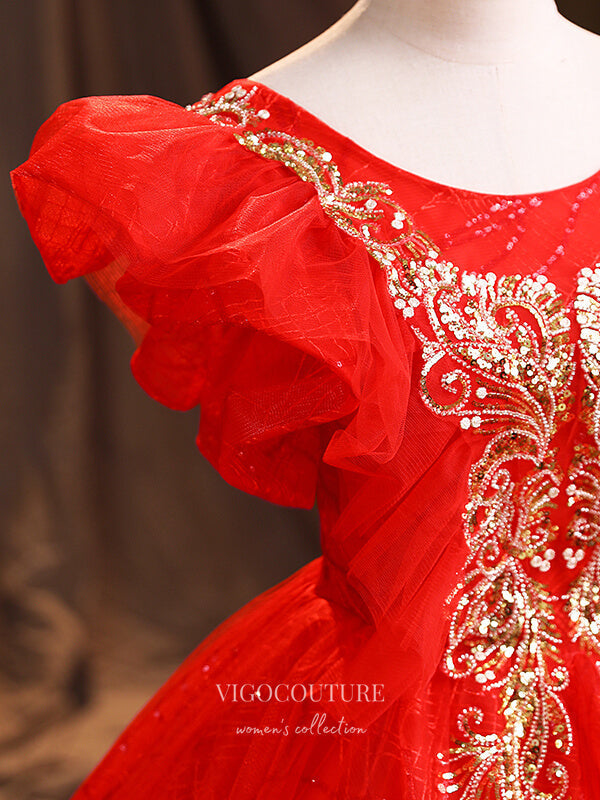 vigocouture-Red Sparkly Tulle Quinceanera Dresses Sequin Princess Dresses 21377-Prom Dresses-vigocouture-
