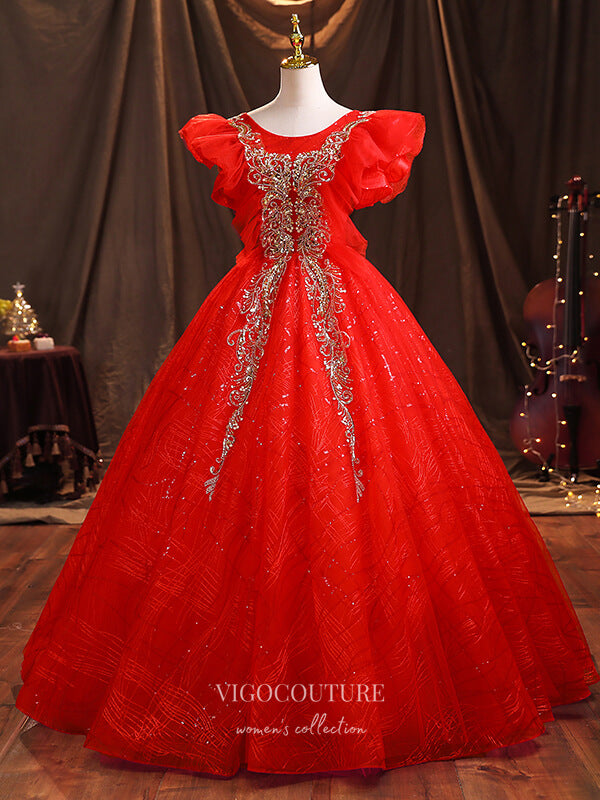 vigocouture-Red Sparkly Tulle Quinceanera Dresses Sequin Princess Dresses 21377-Prom Dresses-vigocouture-Red-US2-