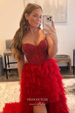 vigocouture-Red Strapless Formal Dresses Tiered Prom Dresses 21585-Prom Dresses-vigocouture-