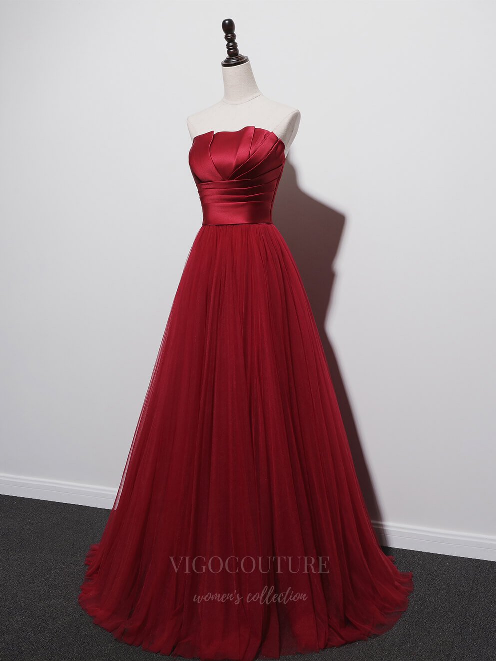 vigocouture-Red Strapless Prom Dress 20661-Prom Dresses-vigocouture-
