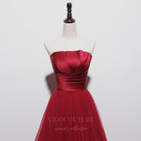 vigocouture-Red Strapless Prom Dress 20661-Prom Dresses-vigocouture-