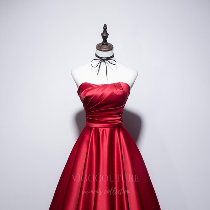 vigocouture-Red Strapless Prom Dress 20667-Prom Dresses-vigocouture-