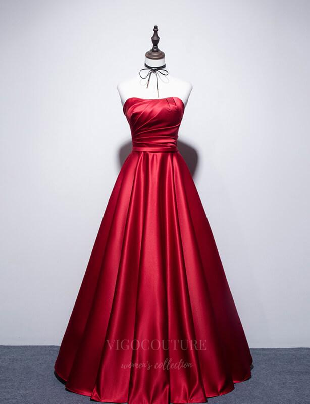 vigocouture-Red Strapless Prom Dress 20667-Prom Dresses-vigocouture-Red-US2-
