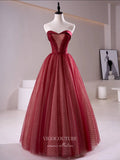 vigocouture-Red Strapless Prom Dresses Dotted Tulle Formal Dresses 21186-Prom Dresses-vigocouture-Red-Custom Size-