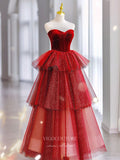 vigocouture-Red Strapless Prom Dresses Sparkly Tulle Formal Dresses 21049-Prom Dresses-vigocouture-Red-Custom Size-