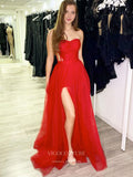 vigocouture-Red Strapless Prom Dresses With Slit Sweetheart Neck Evening Dress 21752-Prom Dresses-vigocouture-