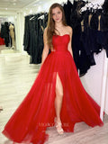 vigocouture-Red Strapless Prom Dresses With Slit Sweetheart Neck Evening Dress 21752-Prom Dresses-vigocouture-Red-US2-