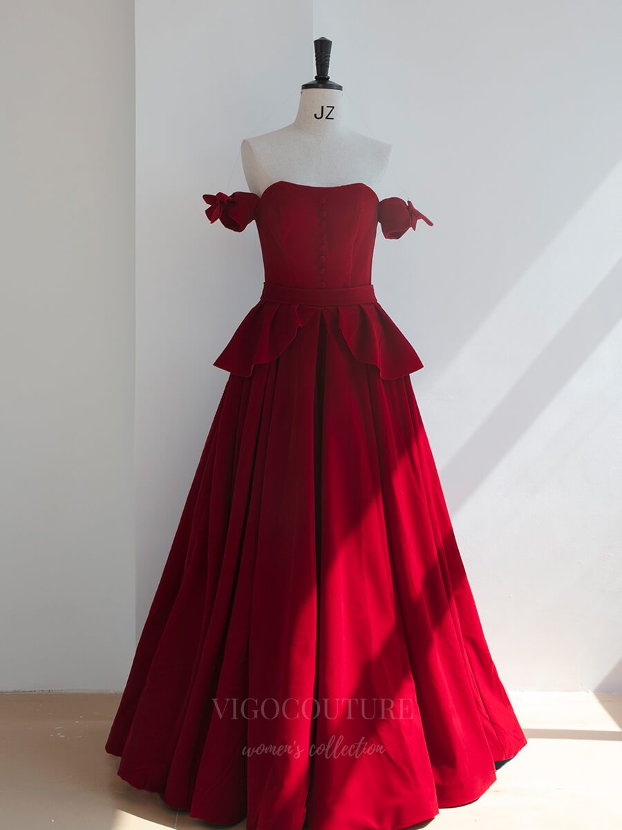 vigocouture-Red Strapless Tiered Prom Dress 20646-Prom Dresses-vigocouture-Red-US2-