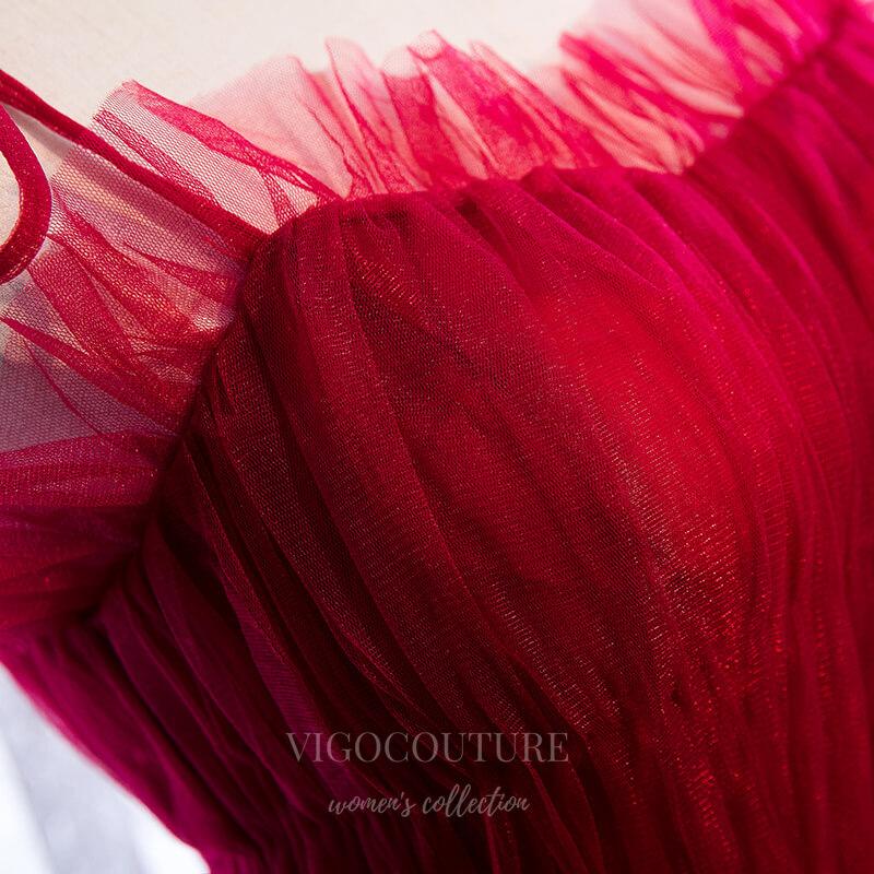 vigocouture-Red Tiered Prom Dress 2022 Spaghetti Strap Formal Dress 20560-Prom Dresses-vigocouture-