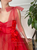 vigocouture-Red Tulle Floral Spaghetti Strap Prom Dress 20986-Prom Dresses-vigocouture-