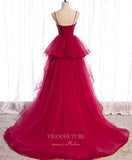 Red Tulle Prom Dresses Ruffled Spaghetti Strap Formal Gown 21865-Prom Dresses-vigocouture-Red-US2-vigocouture