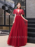 vigocouture-Reglan Sleeve Prom Dress High Neck Beaded Evening Dresses 20076-Prom Dresses-vigocouture-Red-US2-