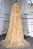 vigocouture-Removable Cape Formal Dresses Beaded Mermaid Prom Dress 21617-Prom Dresses-vigocouture-