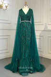 vigocouture-Removable Cape Formal Dresses Beaded Mermaid Prom Dress 21617-Prom Dresses-vigocouture-Green-US2-