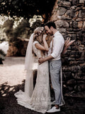 vigocouture-Rustic Lace Wedding Dresses Sheath Beach Boho Wedding Dresses W0014-Wedding Dresses-vigocouture-
