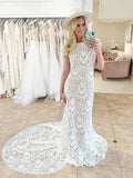 vigocouture-Rustic Lace Wedding Dresses Sheath Beach Boho Wedding Dresses W0086-Wedding Dresses-vigocouture-Ivory-US2-