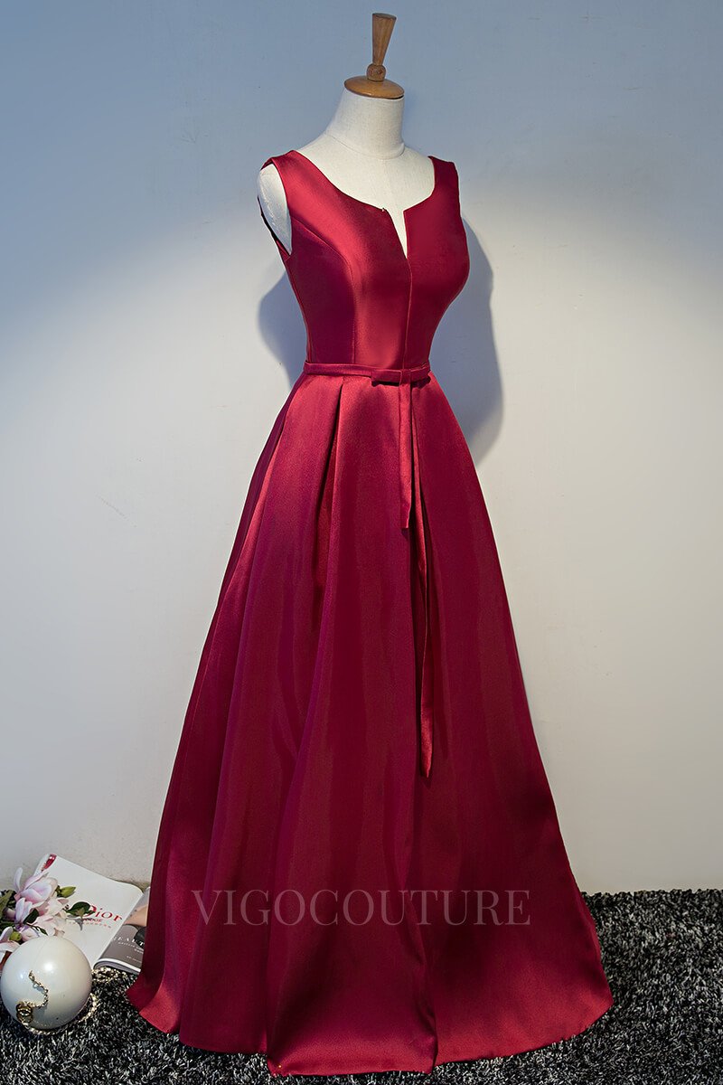 vigocouture-Satin A-Line Prom Dress 2022 Plunging V-Neck Sleeveless Prom Gown-Prom Dresses-vigocouture-