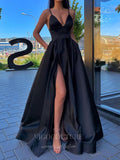 vigocouture-Satin A-Line Spaghetti Strap Prom Dress 20602-Prom Dresses-vigocouture-Black-US2-
