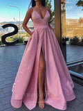 vigocouture-Satin A-Line Spaghetti Strap Prom Dress 20602-Prom Dresses-vigocouture-Pink-US2-
