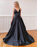 vigocouture-Satin A-Line Spaghetti Strap Prom Dress 20815-Prom Dresses-vigocouture-Black-US2-