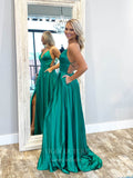 vigocouture-Satin A-Line Spaghetti Strap Prom Dress 20816-Prom Dresses-vigocouture-Green-US2-