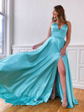 vigocouture-Satin A-Line Spaghetti Strap Prom Dress 20816-Prom Dresses-vigocouture-Turquoise-US2-