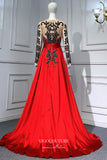 vigocouture-Satin Beaded Sheath Formal Dresses Long Sleeve Prom Dress 21615-Prom Dresses-vigocouture-