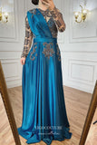 vigocouture-Satin Beaded Sheath Formal Dresses Long Sleeve Prom Dress 21615-Prom Dresses-vigocouture-Blue-US2-