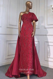 vigocouture-Satin Beaded Sheath Formal Dresses One Shoulder Prom Dress 21613-Prom Dresses-vigocouture-Burgundy-US2-