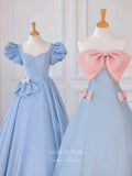 vigocouture-Satin Bow-Tie Prom Dresses Puffed Sleeve Formal Dresses 21150-Prom Dresses-vigocouture-
