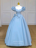 vigocouture-Satin Bow-Tie Prom Dresses Puffed Sleeve Formal Dresses 21150-Prom Dresses-vigocouture-Light Blue-Custom Size-