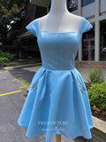 vigocouture-Satin Cape Sleeve Hoco Dresses Square Neck Graduation Dresses hc189-Prom Dresses-vigocouture-Light Blue-US0-