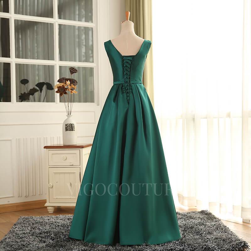 vigocouture-Satin Green Prom Dress 2022 Sleeveless Prom Gown-Prom Dresses-vigocouture-