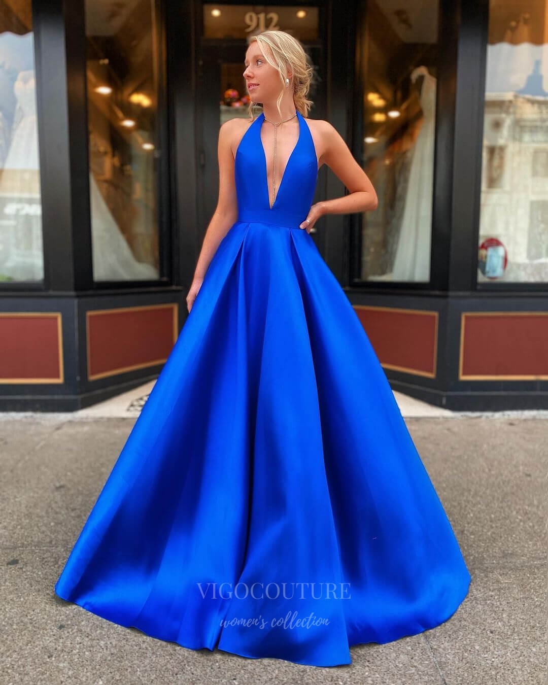 vigocouture-Satin Halter Neck A-Line Prom Dress 20837-Prom Dresses-vigocouture-Blue-US2-