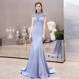 vigocouture-Satin Mermaid Cap Sleeve Beaded Prom Dresses 20022-Prom Dresses-vigocouture-Blue-US2-