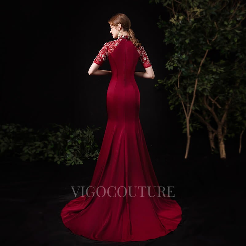 vigocouture-Satin Mermaid High Neck Prom Dress 20083-Prom Dresses-vigocouture-