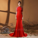 vigocouture-Satin Mermaid High Neck Prom Dress 20083-Prom Dresses-vigocouture-Red-US2-