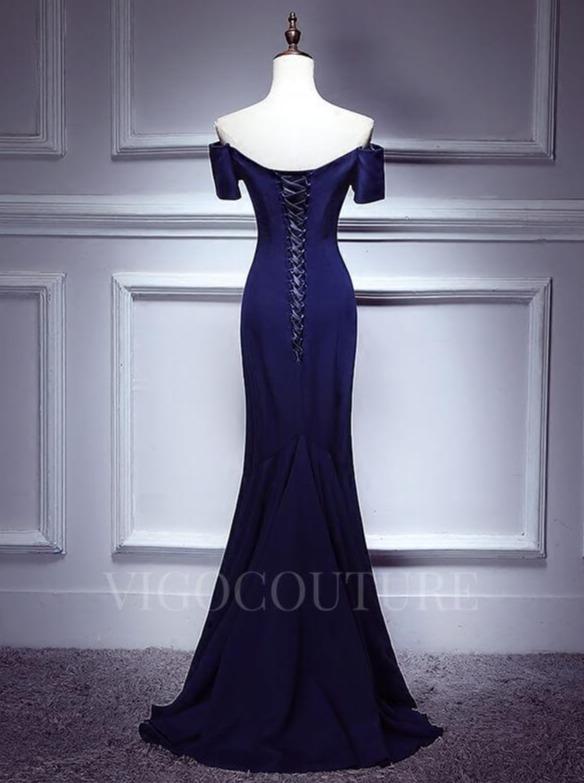 vigocouture-Satin Mermaid Prom Dress 2022 Off the Shoulder Prom Gown-Prom Dresses-vigocouture-