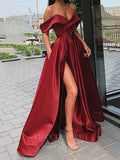 vigocouture-Satin Off the Shoulder A-Line Prom Dress 20620-Prom Dresses-vigocouture-Burgundy-US2-