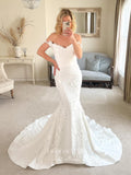 Satin Off the Shoulder Wedding Dresses Lace Applique Mermaid Bridal Dresses W0066