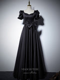 vigocouture-Satin Prom Dresses Puffed Sleeve Formal Dresses 21059-Prom Dresses-vigocouture-Black-US2-
