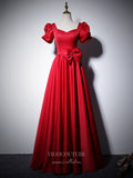 vigocouture-Satin Prom Dresses Puffed Sleeve Formal Dresses 21059-Prom Dresses-vigocouture-Red-US2-
