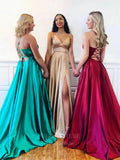 vigocouture-Satin Spaghetti Strap V-Neck Prom Dress 20952-Prom Dresses-vigocouture-Custom Colors-US2-