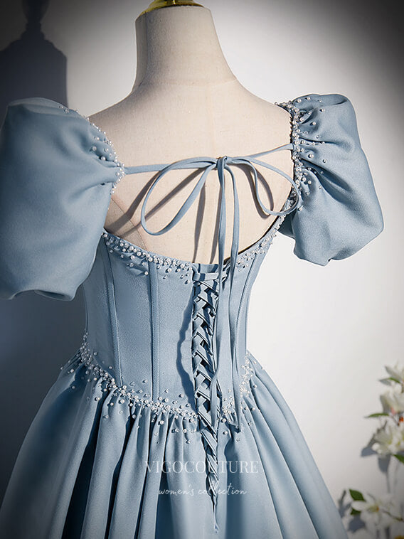 vigocouture-Satin Puffed Sleeve Prom Dress Sweetheart Neck Formal Dresses 21339-Prom Dresses-vigocouture-