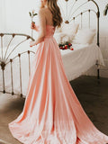 vigocouture-Satin Spaghetti Strap V-Neck Prom Dress 20618-Prom Dresses-vigocouture-