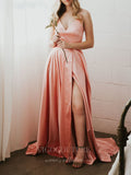 vigocouture-Satin Spaghetti Strap V-Neck Prom Dress 20618-Prom Dresses-vigocouture-Blush-US2-